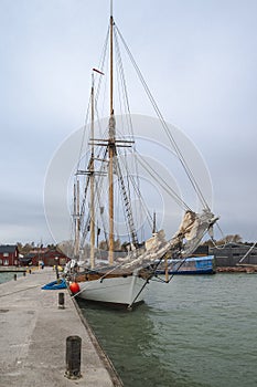 Sailboat with lowered sails