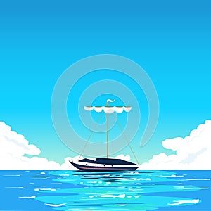 Sailboat with lowered sails on azure water