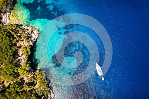 A sailboat moored off the coast of Kefalonia, Ionian Islands, Greece