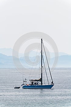 Sailboat moored in the Ria de Pontevedra in Galicia