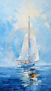 Sailboat on the Ocean with Blue Sky and Sold Oil Used Bright Tra