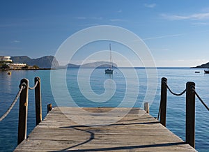 Sailboat in the port of Es Canar, Ibiza, Balearic Islands photo