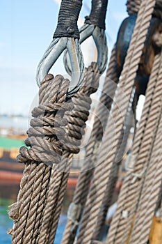 Sailboat pulleys and ropes detail