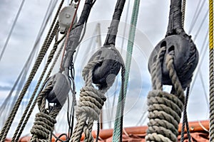 Sailboat pulleys and ropes detail