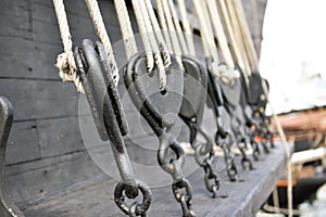 sailboat pulleys and ropes detail