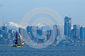 Sailboat Racing on Puget Sound, Seattle, Washington State