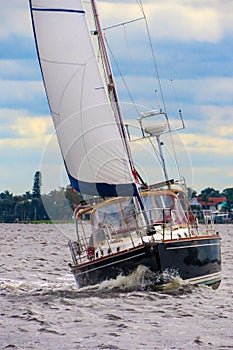 Sailboat racing on the river