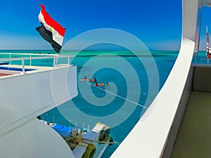 The sailboat in the Red Sea against the blue sky