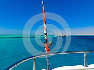 The sailboat in the Red Sea against the blue sky