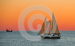 Sailboat or Sail yacht. Private cruise or sunset tour. Summer vacations on ocean or Gulf of Mexico Florida. Yachting sport. Beauti