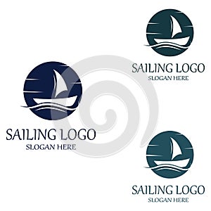 Sailboat or sailing boat logo with waves of waves. Using the logo icon design concept vector illustration template