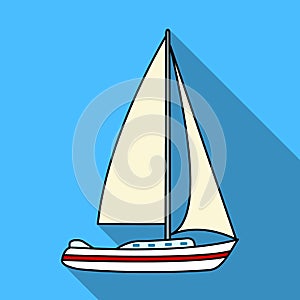 Sailboat for sailing.Boat to compete in sailing.Ship and water transport single icon in flat style vector symbol stock