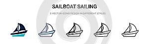 Sailboat sailing icon in filled, thin line, outline and stroke style. Vector illustration of two colored and black sailboat