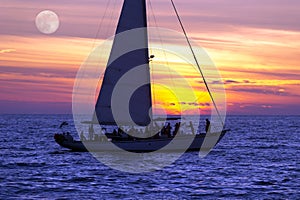 Sailboat Sailing Sunset Moon Ocean Fantasy People Party