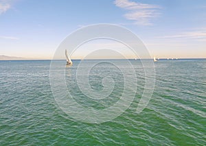 Sailboat Sailing on a Warm Spring Afternoon in Coastal California