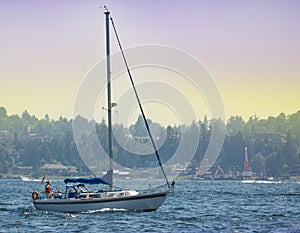 Sailboat without Sails on Lake Washington