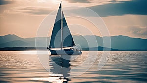 sailboat on the sea Lone modern sail boat sailing on calm blue water