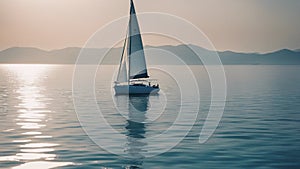 sailboat on the sea Lone modern sail boat sailing on calm blue water