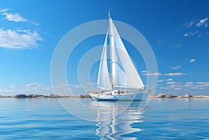 Sailboat in the sea with mountains background, luxury summer adventure