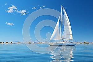 Sailboat in the sea with mountains background, luxury summer adventure
