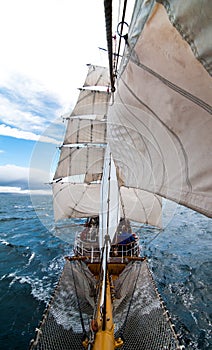 Sailboat at sea, open ocean sailing