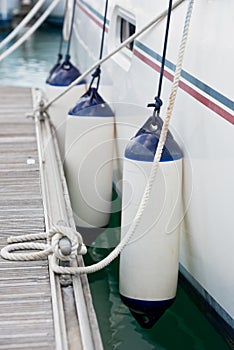 Sailboat Side Fenders CloseUp. Boat protection photo