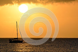 Sailboat Sunset Landscape Over Hawaii Ocean Waters