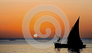 Sailboat at sunset in Mauritius island