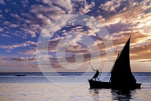 Sailboat at sunset in Mauritius island