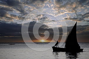 Sailboat at sunset in Mauritius island