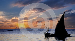 Sailboat at sunset in Mauritius island