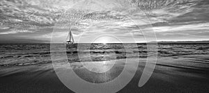 Sailboat Sunset Ocean Nature Landscape Black And White Banner