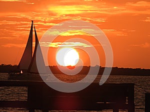 Sailboat at Terra Ceia Bay at sunset