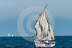 Sailboat torn sails peruvian coast Piura Peru