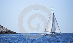 Sailboat trip on sea. Luxury yachts, sea voyages. Joy.