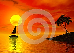 Sailboat and tropic sunset