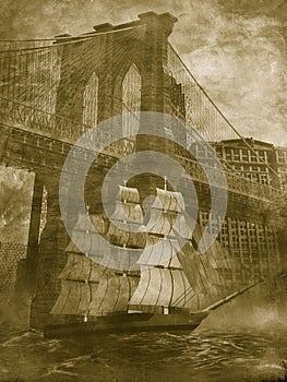 Sailboat under the Brooklyn bridge