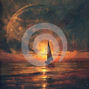 Sailboat under a Cosmic Sunset