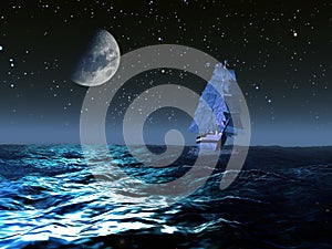 Sailboat under the moon