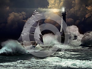 Sailboat under storm