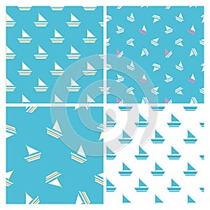 Sailboat vector seamless patterns collection.