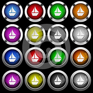 Sailboat white icons in round glossy buttons on black background