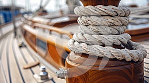Sailboat winch and rope yacht detail. Yachting hobby
