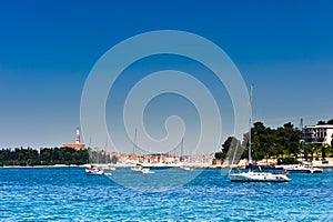 Sailboats in Adriatic harbor of Rovinj