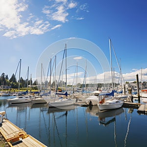 sailboats anchored in a harbor on a sunny day