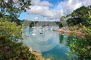 Sailboats on Aven river in FinistÃ¨re, Brittany France