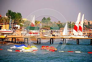 Sailboats at the beach in Antalya, Turkey