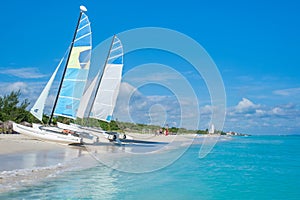 Sailboats on the beach of Varadero in Cuba