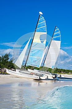 Sailboats on the beautiful beach of Varadero in Cuba