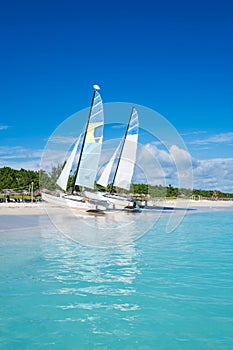 Sailboats on the beautiful beach of Varadero in Cuba